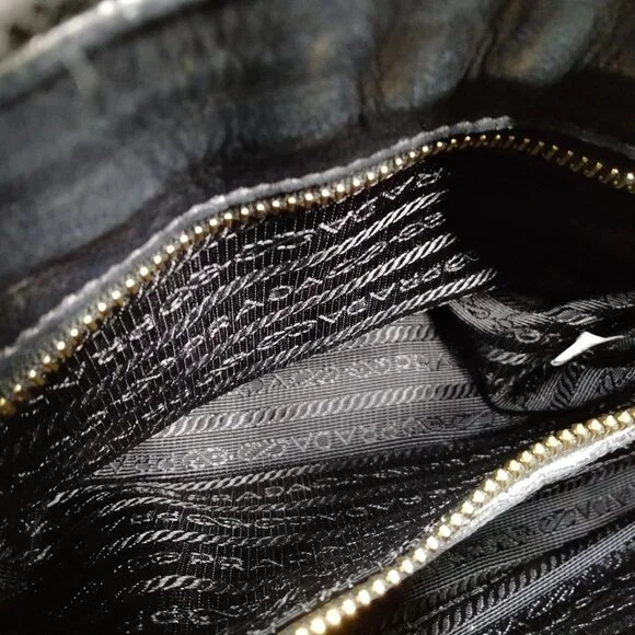 Authentic Prada Hand Bag Nappa Gaufre 2way Black Leather mn720-121725 - Picture 13 of 16